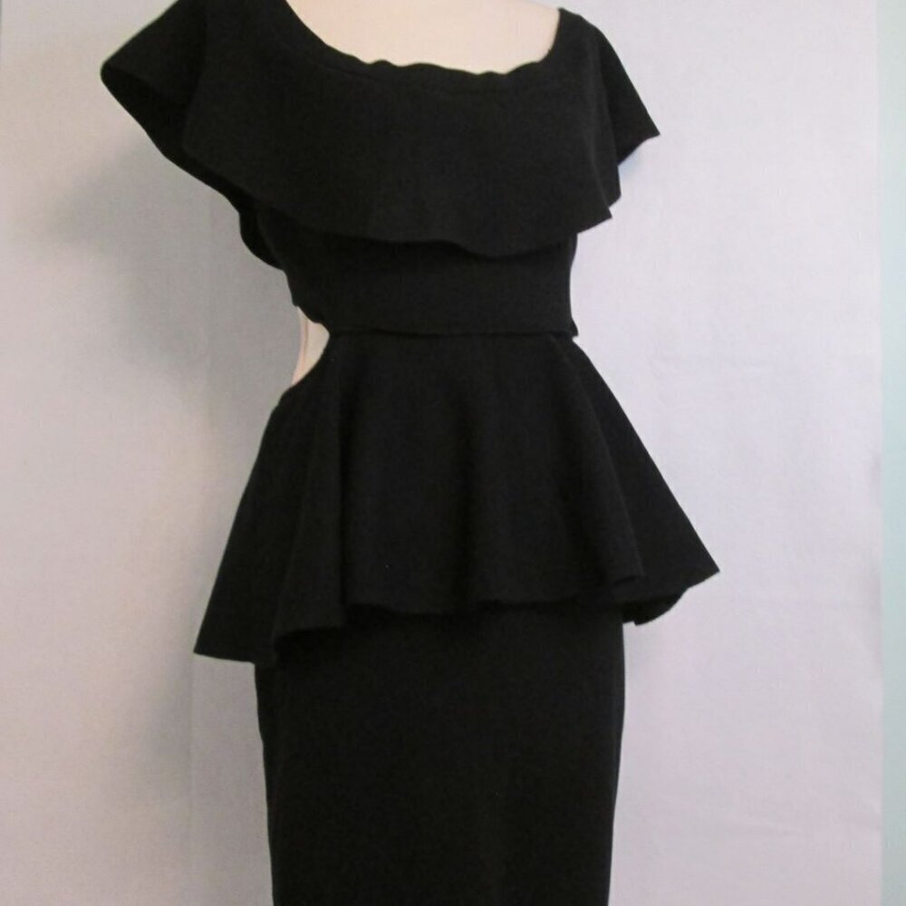 NWT Endless Rose Black Cut Out Peplum Off the Shoulder Sweater Dress-Large